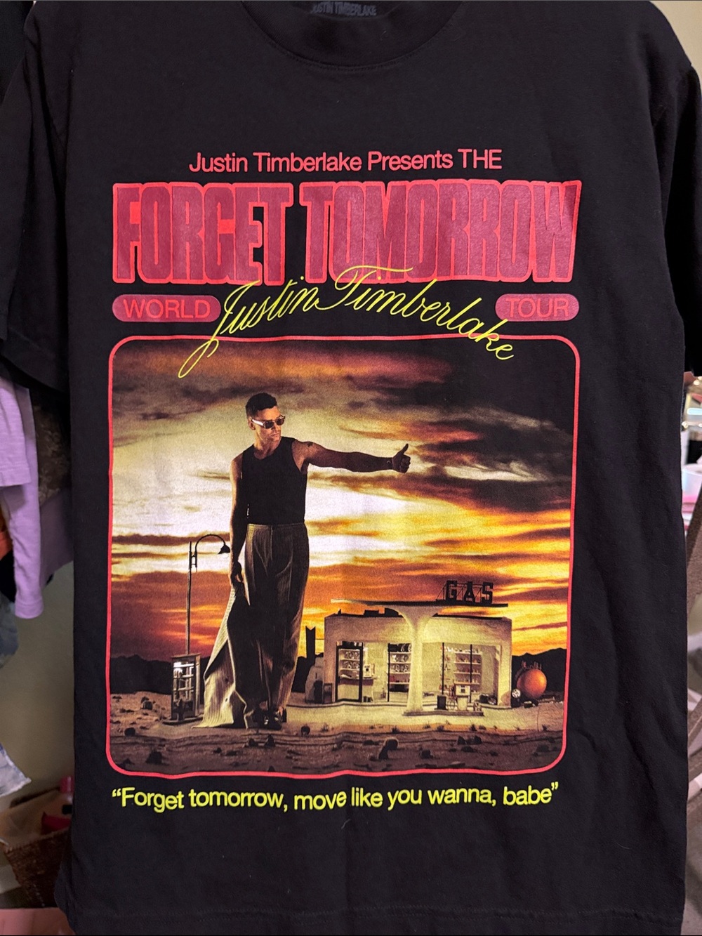 Justin Timberlake world tour concert Forget Tomorrow Black Graphic Tour Tee